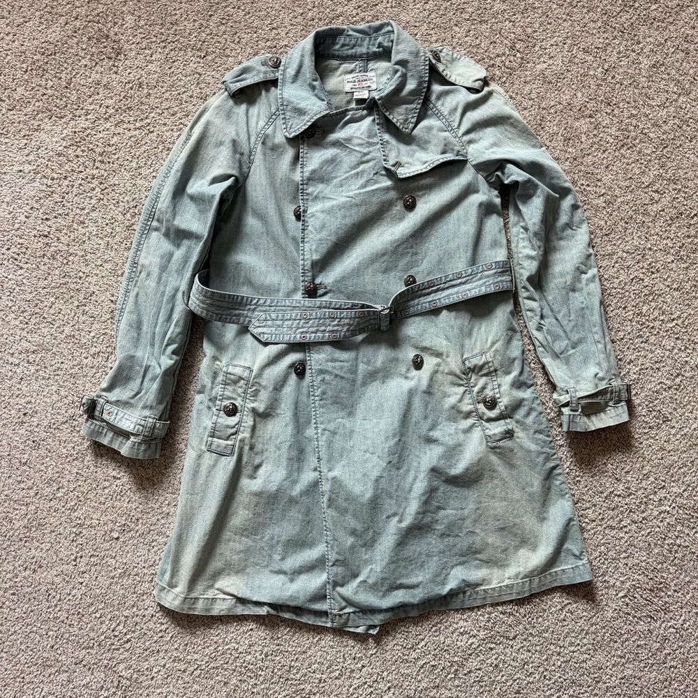 Ralph Lauren Polo Jeans Co. Belted Light Wash Trench Coat Size Medium - Picture 7 of 16